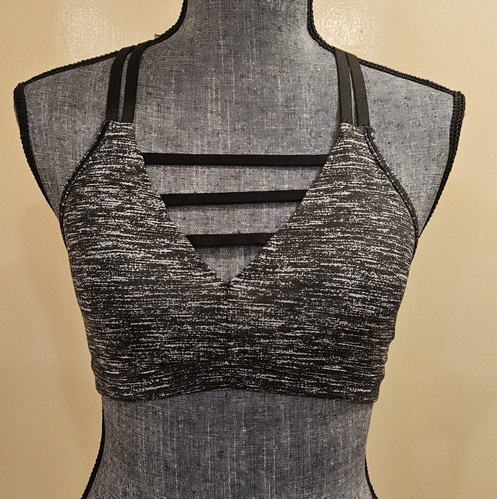 Victoria’s Secret VSX Sport Bra Small Strappy Front Racerback Black Gray Heather